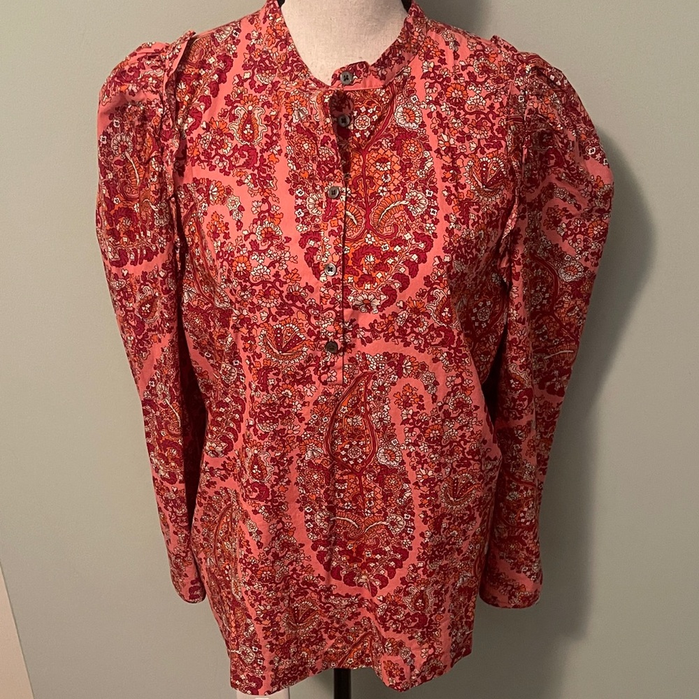 J Crew NWOT Paisley Cotton Button-Up Blouse Sz XL
